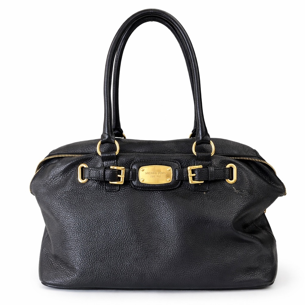 Michael Kors Black Pebbled Leather Satchel Shoulder Tote Gold Hardware - Picture 1 of 6